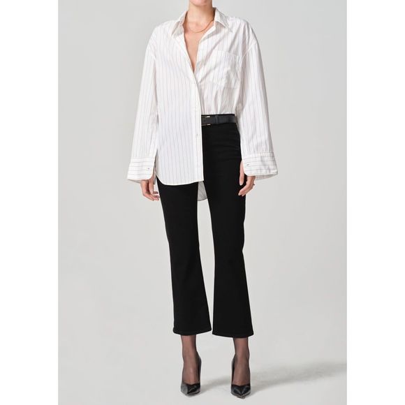 NWT CITIZENS of Humanity Cocoon Shirt In Bitter Chocolate Stripe Size Small Top - Picture 3 of 12